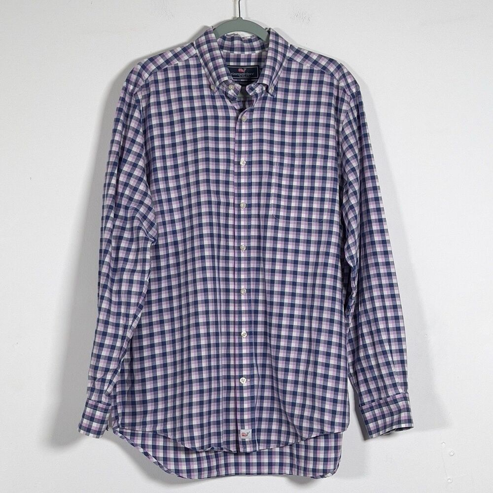 Vineyard Vines Slim Fit Murray Shirt Mens Sz L Blue Pink Plaid Long Sleeve